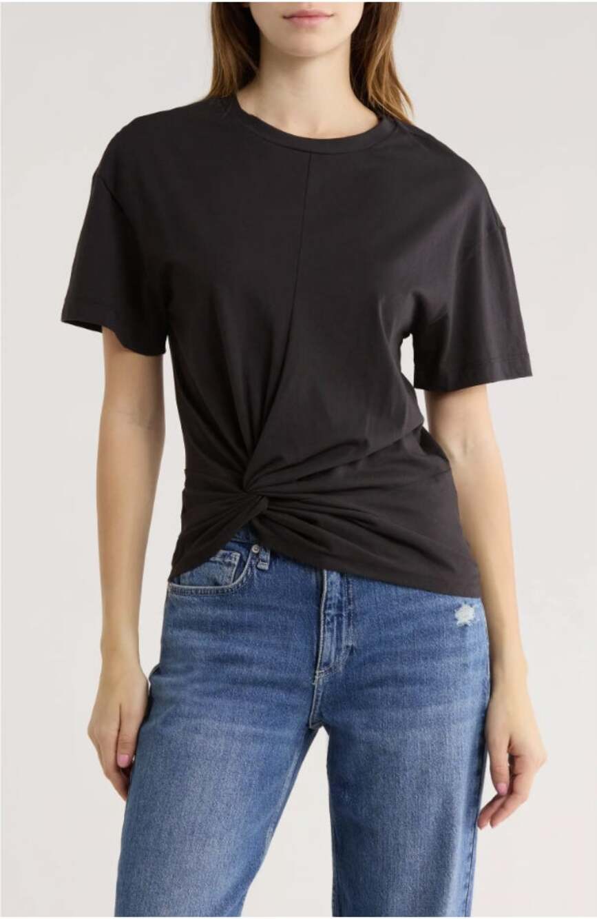 Rag & Bone Women's Mia Draped Tee S Crewneck Gray Basic Capsule Ruched Designer